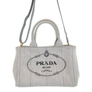 Prada Canapa Tote canvas handbag top handles 2way Gray